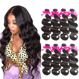 GrandeBeaute Beautiful Brazilian Hair Weave Bundles Double Weft Body Wave Human Hair Bundles Natural Color Remy Hair 1/3/4 Pieces