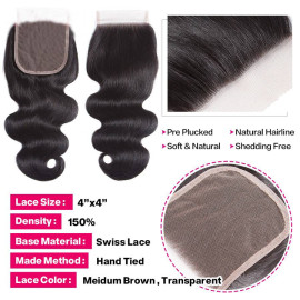 GrandeBeaute Body Wave Human Hair Bundles With Closure 4x4 Lace Closure Remy Brazilian Hair Weave 3 Bundles With Closure