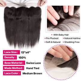 GrandeBeaute Beautiful Peruvian Straight Hair 13x4 Lace Frontal Closure With Bundles Remy Human hair 3 Bundles With Frontal Closure