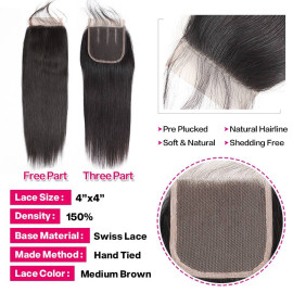 GrandeBeaute Beautiful Peruvian Straight Hair 4 Bundles With Closure Double Weft Human Hair Bundles With Closure Non Remy