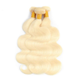 GrandeBeaute Beautiful Hair 613 Blonde Human Hair Bundles 3 Pcs Brazilian Hair Weave Body Wave Mixed 10-24 Inch Non-Remy Hair