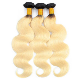 GrandeBeaute Beautiful Hair Brazilian Body Wave Hair 1b/613 Ombre Blonde Human Hair Weave 3 Bundles Non-Remy Hair Extensions