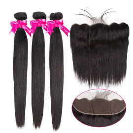 GrandeBeaute Beautiful Hair 13x4 Lace Frontal Closure With Bundles Remy Human Hair Brazilian Straight Hair 3 Bundles With Closure