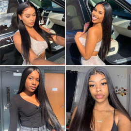 GrandeBeaute Hair Lace Frontal Human Hair Wigs For Black Women Remy Brazilian Straight Lace Front Wig Pre plucked With Baby Hair