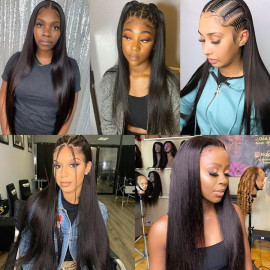 GrandeBeaute Hair Lace Frontal Human Hair Wigs For Black Women Remy Brazilian Straight Lace Front Wig Pre plucked With Baby Hair