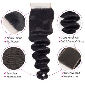 GrandeBeaute Brazilian Loose Deep Wave 3 Bundles With Closure Double Weft Remy Human Hair Bundles With Lace Closure Hair Weave
