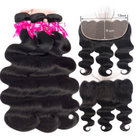 GrandeBeaute Beautiful Hair 13x6 Lace Frontal Closure With Bundles Brazilian Body Wave Human Hair Bundles With Lace Frontal Remy