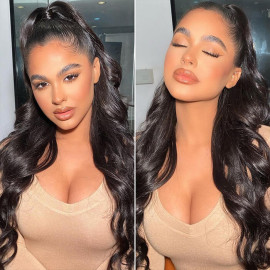 GrandeBeaute HD Transparent Lace Front Human Hair Wigs PrePlucked 13x6 180% Brazilian Body Wave Lace Frontal Wig With Baby Hair Remy Princess