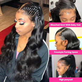 GrandeBeaute HD Transparent Lace Front Human Hair Wigs PrePlucked 13x6 180% Brazilian Body Wave Lace Frontal Wig With Baby Hair Remy Princess