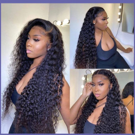 GrandeBeaute HD Transparent Curly Human Hair Wigs Pre Plucked With Baby Hair 13x4 Lace Frontal Wig Brazilian Kinky Curly Human Hair Wigs