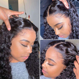 GrandeBeaute HD Transparent Curly Human Hair Wigs Pre Plucked With Baby Hair 13x4 Lace Frontal Wig Brazilian Kinky Curly Human Hair Wigs