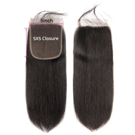 GrandeBeaute Beautiful Hair 5X5 Lace Closure Peruvian Straight Human Hair Closure With Baby Hair Free Part Remy Natural Color
