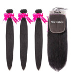 GrandeBeaute BeautifulHair Straight Human Hair 3 Bundles With 5x5 Closure Brazilian Hair Weave Bundles Natural Color Remy Hair