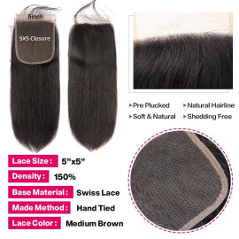 GrandeBeaute BeautifulHair Straight Human Hair 3 Bundles With 5x5 Closure Brazilian Hair Weave Bundles Natural Color Remy Hair