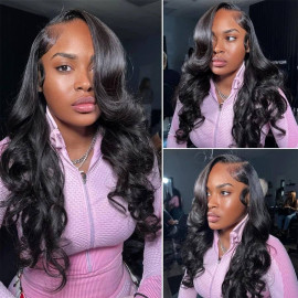 GrandeBeaute Beautiful Body Wave Silk Base Lace Front Human Hair Wigs Pre Plucked Brazilian Remy Hair 13x4 Silk Top Lace Front Wigs