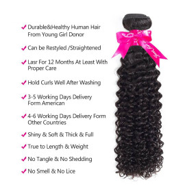 GrandeBeaute Beautiful Brazilian Curly Hair Bundles 100% Human Hair Weave Bundles Natural Color Remy Hair Extensions