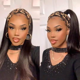 GrandeBeaute HeadBand Wig Human Hair Brazilian Straight Easy Perfect Fit Human Hair Scarf Wigs No plucking No Glue Human Hair Wigs