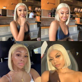 GrandeBeaute Hair 613 Blonde Bob Wig Lace Front Human Hair Wigs Pre Plucked 13x4 Short 613 Bob Lace Front Wigs GrandeBeaute Hair 613 Blonde Bob Wig Lace Front Human Hair Wigs Pre Plucked 13x4 Short 613 Bob Lace Front Wigs