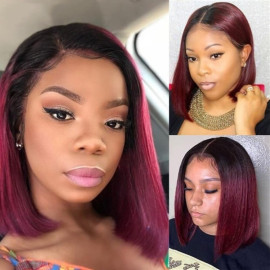 GrandeBeaute Beautiful 1b/99j Short Bob Lace Front Wigs 13x4 Human Hair Lace Frontal Wig Brazilian Remy Hair Bob Wig GrandeBeaute Beautiful 1b/99j Short Bob Lace Front Wigs 13x4 Human Hair Lace Frontal Wig Brazilian Remy Hair Bob Wig