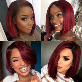 GrandeBeaute Beautiful 1b/99j Short Bob Lace Front Wigs 13x4 Human Hair Lace Frontal Wig Brazilian Remy Hair Bob Wig GrandeBeaute Beautiful 1b/99j Short Bob Lace Front Wigs 13x4 Human Hair Lace Frontal Wig Brazilian Remy Hair Bob Wig