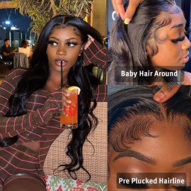 GrandeBeaute HD Transparent Body Wave Lace Frontal Human Hair Wigs Pre Plucked Brazilian Body Wave Lace Front Wig For Black Women