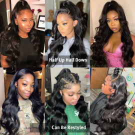 GrandeBeaute HD Transparent Body Wave Lace Frontal Human Hair Wigs Pre Plucked Brazilian Body Wave Lace Front Wig For Black Women