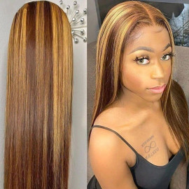 GrandeBeaute Hair Wig Highlight HD Transparent Lace Frontal Human Hair Wigs For Women 13x4 Brazilian Straight Lace Front Wig