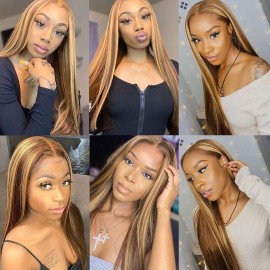 GrandeBeaute Hair Wig Highlight HD Transparent Lace Frontal Human Hair Wigs For Women 13x4 Brazilian Straight Lace Front Wig
