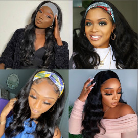 GrandeBeaute HeadBand Wig Human Hair 150% Density Brazilian Body Wave Human Hair Wigs Remy Full Machine Made Wig For Black Women