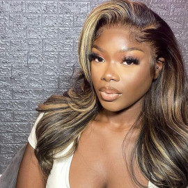 GrandeBeaute Highlight Wig Lace Front Human Hair Wigs 13x4 Honey Blonde Pre Plucked Peruvian Body Wave HD Lace Frontal Wig For Women