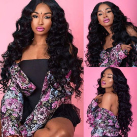 GrandeBeaute Beautiful Lace Front Human Hair Wigs Peruvian Loose Deep Wave Lace Frontal Wig Pre Plucked With Baby Hair Remy Hair