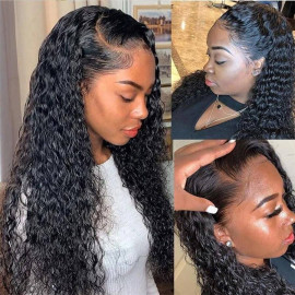 GrandeBeaute HD Transparent Brazilian Water Wave Wig 13x4 Lace Front Human Hair Wigs 4x4 Lace Closure Wig PrePlucked With Baby Hair