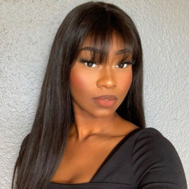 GrandeBeaute Beautiful Hair Lace Front Human Hair Wigs For Black Women Half Machine Remy Brazilian Straight Lace Wig With Bangs