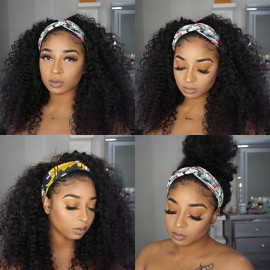 GrandeBeaute Headband Wig Human Hair For Black Women Curly Human Hair wig Brazilian Kinky Curly Affordable Glueless Human Hair Wigs