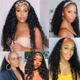 GrandeBeaute Headband Wig Human Hair For Black Women Curly Human Hair wig Brazilian Kinky Curly Affordable Glueless Human Hair Wigs