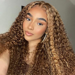 GrandeBeaute Transparent Lace Highlight Colored Wig Brazilian Human Hair Wigs Pre Plucked Deep Wave Lace Front Wig For Black Women