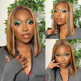 GrandeBeaute Ombre Highlight 13x4 Lace Front Human Hair Wigs Brazilian Straight Short Bob Lace Frontal Wigs Remy Hair For Black Women