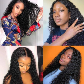 GrandeBeaute Brazilian Deep Wave Lace Frontal Wig HD Transparent Lace Front Human Hair Wigs Pre Plucked Deep Wave Lace Closure Wig