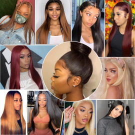 GrandeBeaute HD Lace Highlight Wig Brown Colored Human Hair Wigs Ombre Straight Lace Front Wig Highlight Lace Front Human Hair Wigs