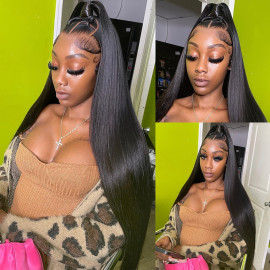 GrandeBeaute Straight Human Hair Wigs for Black Women HD Transparent 13x6 Lace Front Wig Pre Plucked 5x5 HD Lace Closure Wig