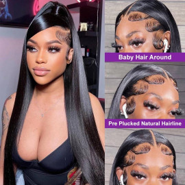 GrandeBeaute Straight Human Hair Wigs for Black Women HD Transparent 13x6 Lace Front Wig Pre Plucked 5x5 HD Lace Closure Wig