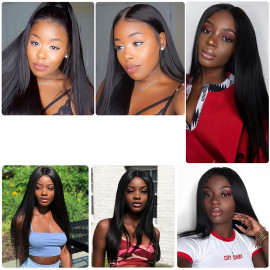 GrandeBeaute Straight Human Hair Wigs for Black Women HD Transparent 13x6 Lace Front Wig Pre Plucked 5x5 HD Lace Closure Wig
