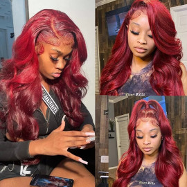 GrandeBeaute 99J Burgundy Brazilian Body Wave Lace Front Wigs For Women 13x4 Lace Frontal Human Hair Wig Pre Plucked GrandeBeaute 99J Burgundy Brazilian Body Wave Lace Front Wigs For Women 13x4 Lace Frontal Human Hair Wig Pre Plucked