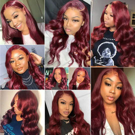 GrandeBeaute 99J Burgundy Brazilian Body Wave Lace Front Wigs For Women 13x4 Lace Frontal Human Hair Wig Pre Plucked GrandeBeaute 99J Burgundy Brazilian Body Wave Lace Front Wigs For Women 13x4 Lace Frontal Human Hair Wig Pre Plucked