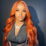 GrandeBeaute Orange Ginger Color 13x4 Lace Front Wigs Pre Plucked Brazilian Body Wave Human Hair Wig 180% Density Hair Lace Wig