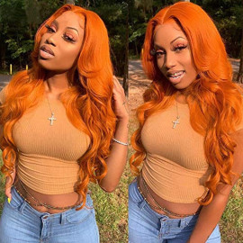 GrandeBeaute Orange Ginger Color 13x4 Lace Front Wigs Pre Plucked Brazilian Body Wave Human Hair Wig 180% Density Hair Lace Wig