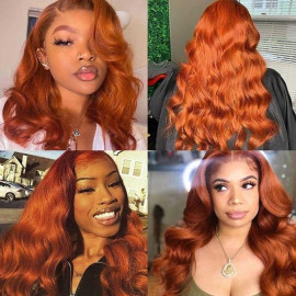 GrandeBeaute Orange Ginger Color 13x4 Lace Front Wigs Pre Plucked Brazilian Body Wave Human Hair Wig 180% Density Hair Lace Wig