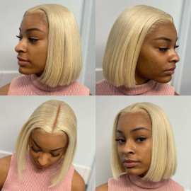 GrandeBeaute Hair 613 Blonde Bob Lace Front Human Hair Wigs 13x4 Lace Frontal Human Hair Wig Brazilian Straight Bob Lace Front Wigs
