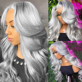 GrandeBeaute Grey Colored Brazilian Body Wave 13x4 Lace Front Human Hair Wigs HD Transparent Lace Frontal Wigs With Baby Hair