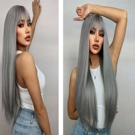 GrandeBeaute Hair 13x4 Straight Lace Front Wig Grey Colored Human Hair Wigs For Women Brazilian HD Transparent Lace Frontal Wig